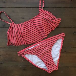 Cremieux Pink and Green Stripe Bikini Set